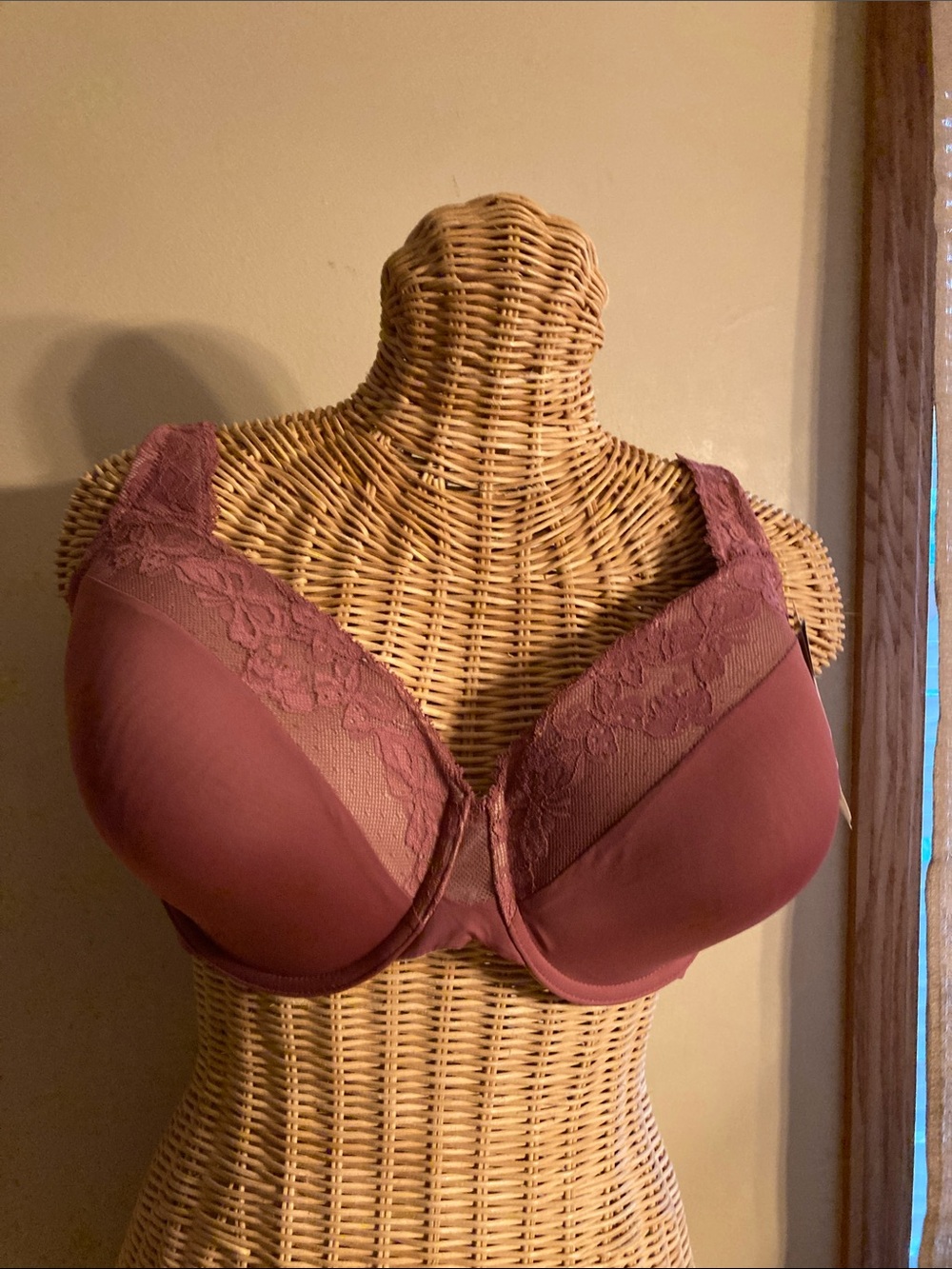 Olga Women's Lace Trim Underwire Bra in Mauve 38DD NWT
